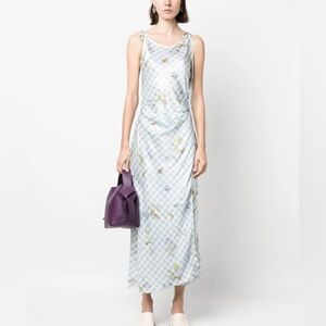 Acne Studios Floral Gingham Satin Tie dress